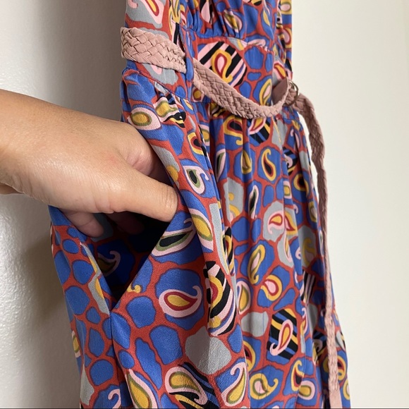 Sine Vintage Silk Print Dress Coral/Blue/Yellow 0 - Picture 7 of 7